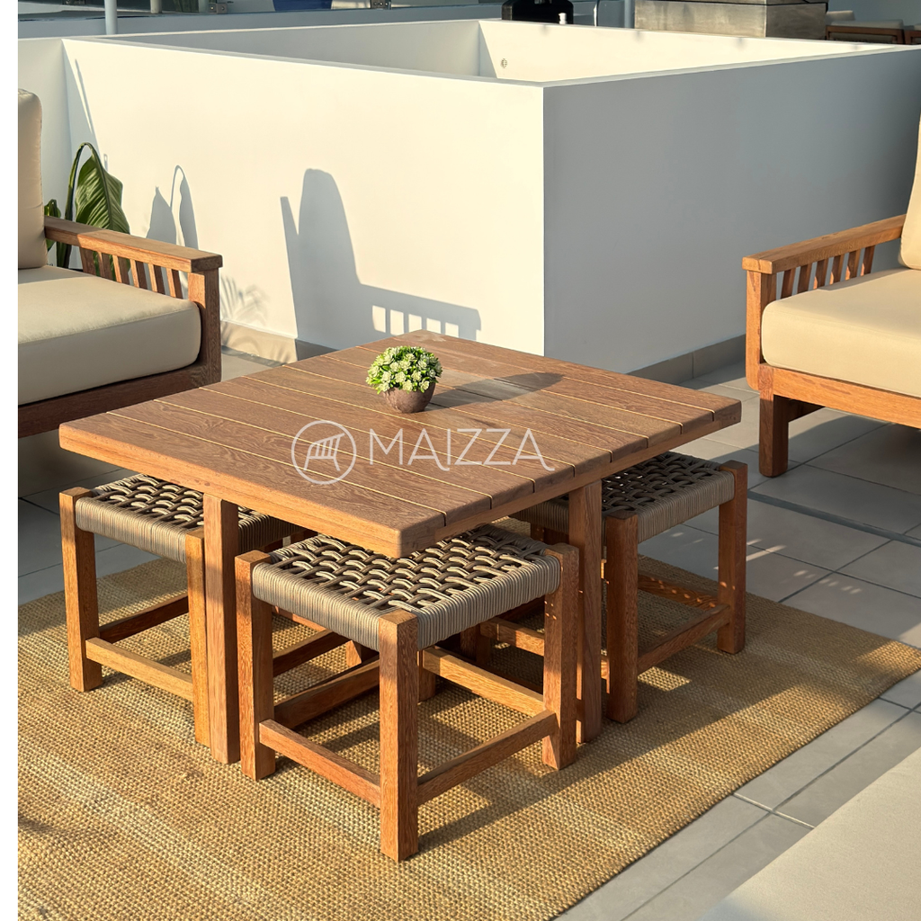 Mesa de centro + 4 Puff con tejido - Modelo Alana