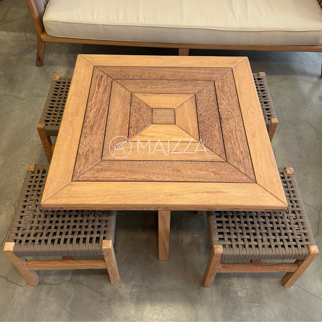 Mesa de centro + 4 Puff con tejido - Modelo Alana