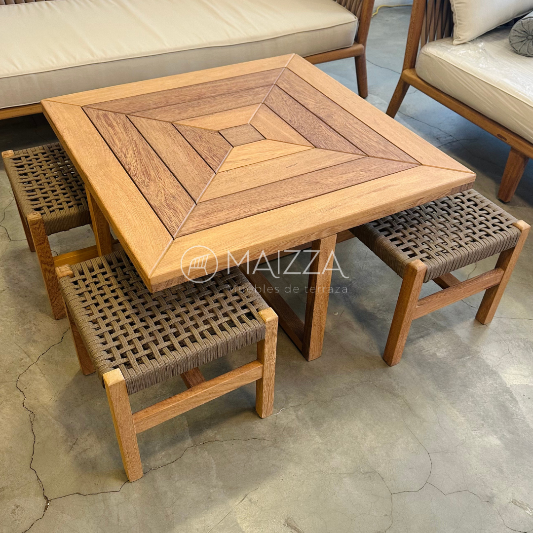 Mesa de centro + 4 Puff con tejido - Modelo Alana